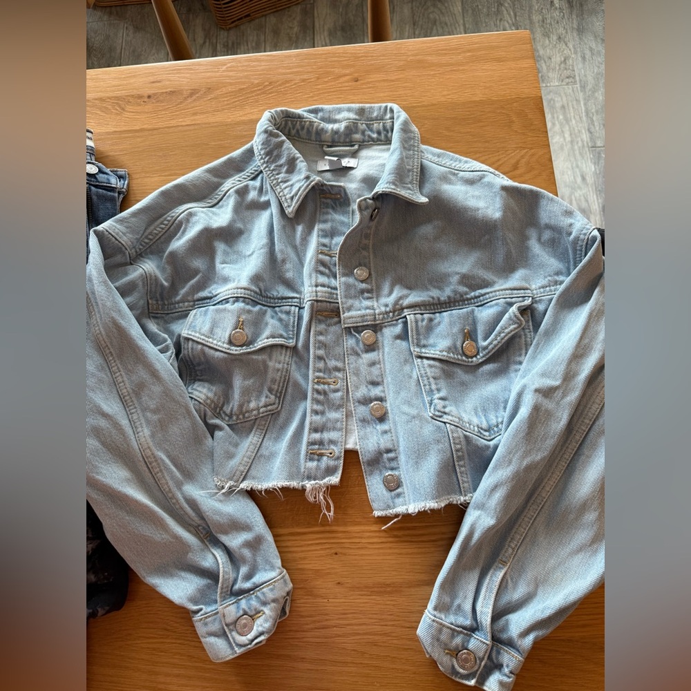 Topshop Cropped Light Blue Jean Jacket